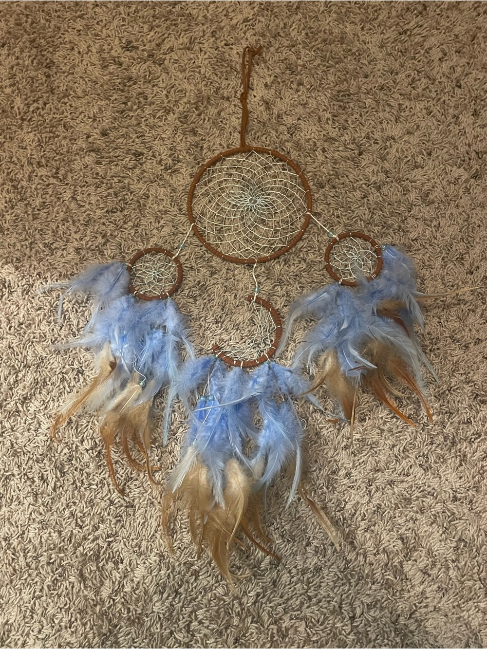 EARTHBOUND Light Blue and Tan Feather Dreamcatcher Tapestry